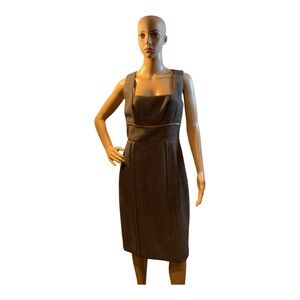 Badgley Mischka Women’s Brown Tweed Sheath Square Neck Alpaca Wool Dress Size M